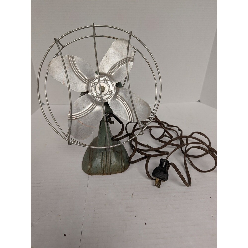 Vintage 1950 Dominion Fan, Works Cast Iron Base Desk Or Wall.(Brittle Cord)